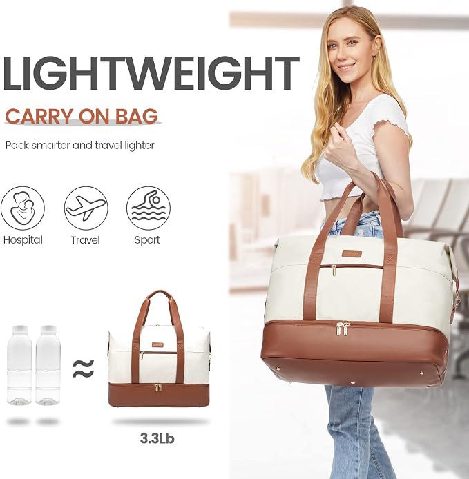 LOVEVOOK Weekender Bag for Women, Large Duffle Bag for Travel with 2 Packing Cubes, Carry on Overnight Bag with Shoe Compartment, Mom Hospital Bags for Labor and Delivery