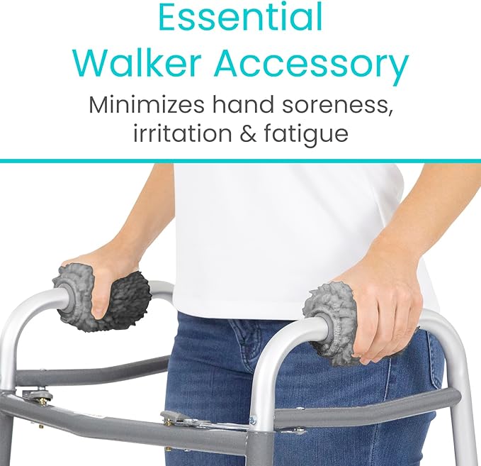 Vive Walker Handle Cushions (2-Pack) Extra Soft Sheepskin Grips - Padded Hand Cover Accessories for Folding Rolling Wheelchair, Rollator Handle, Senior, Elderly Grippers - Foam Padding for Disability