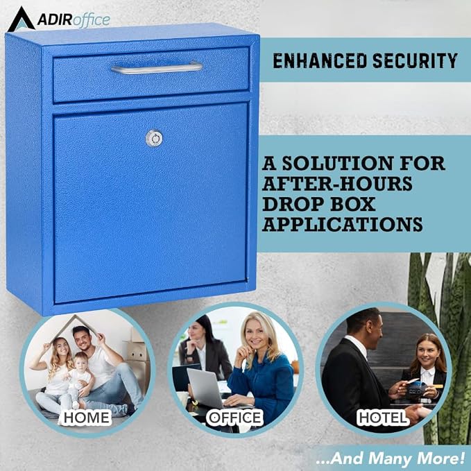 AdirOffice Wall Mount Mailbox - Mailbox with Lock and Keys- Durable Wall Mounted Locking Mailbox and Cash Drop Box for House, Apartments and Bussiness After Hours Deposits