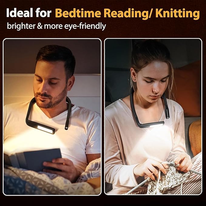 Neck Reading Light Book Lovers Gifts, Rechargeable 2000mAh 10-80Hrs Eye-friendly Wide Lamp Book Light, Birthday Christmas Stocking Stuffers for Men Women Readers, Camping Knitting Crochet Accessories