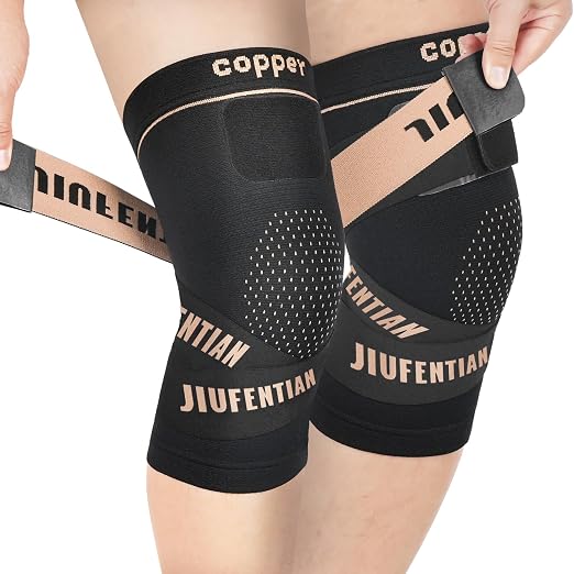 JIUFENTIAN Knee Support for Women and Men with Strap (2pack) Copper Knee Brace for Women Arthritis Pain-Knee Sleeves for Working Out,Running and Knee Pain Relief(X-Large)