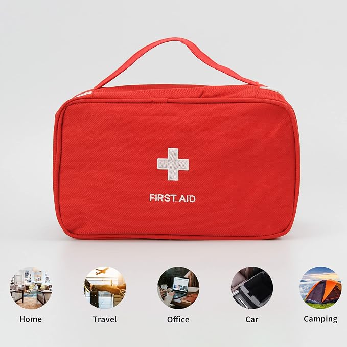 TOPASION Portable Empty First Aid Kit Bag, Travel Medicine Pouch, Small Medical Bag (2 Pieces Red)