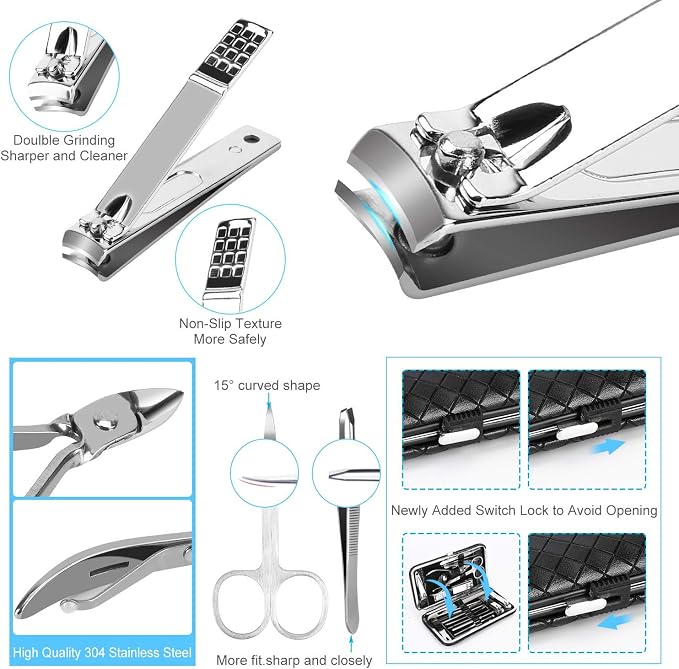 OKOM 19PCS Nail Clipper Set - Professional Manicure Nail Kit for Men Women, Stainless Steel Nail Clippers with Case, Fathers Day Gift