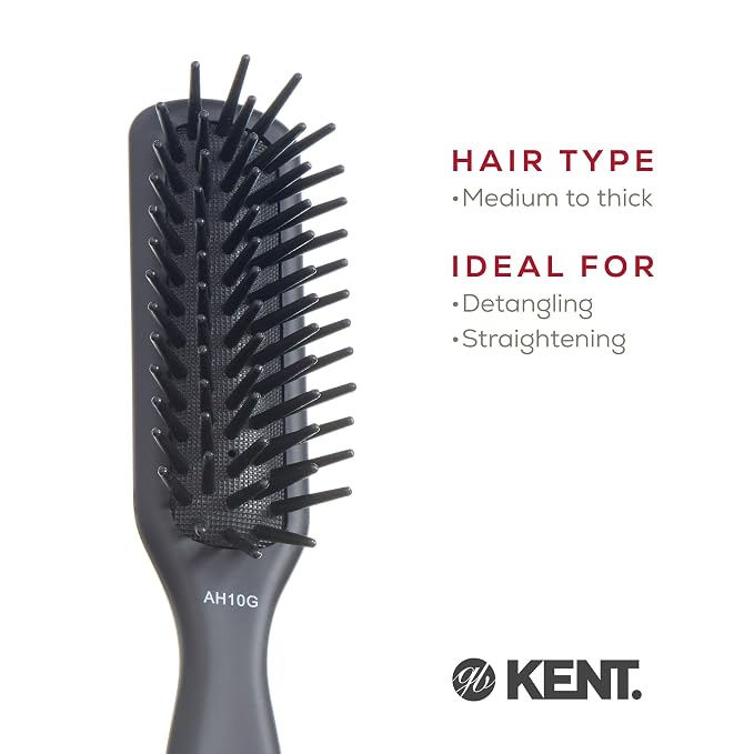 Kent AH10G Airhedz Pro Narrow Pin Hair Brush Narrow Cushion Paddle Brush - Taming Fat Pins, Detangling Long Thick and Curly Hair, Scalp Massager and Growth Stimulator for All Hair Types(Fat Pin, Grey)