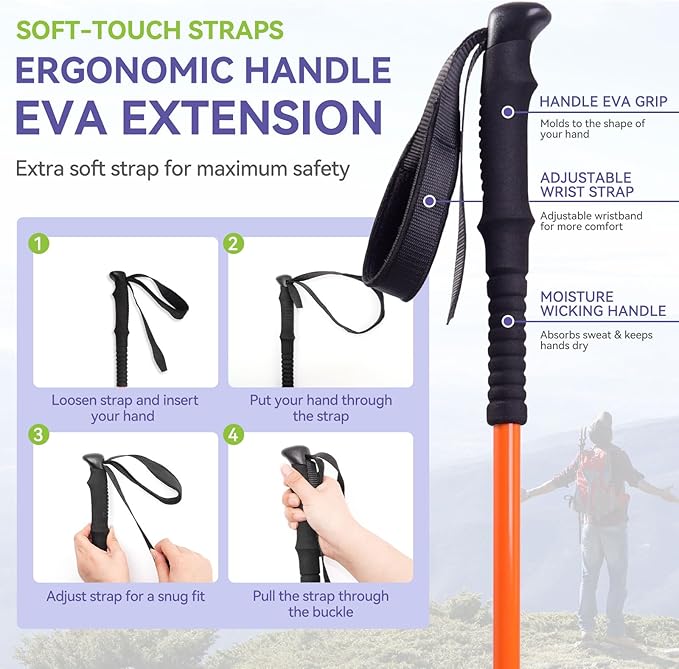 FAMJOAL Telescopic Travel Hiking Trekking Poles, Collapsible Walking Stick with Quick Lock System & Anti-Shock, Ultralight Adjustable Aluminum Hiking Poles with Portable Bag for Adults & Seniors