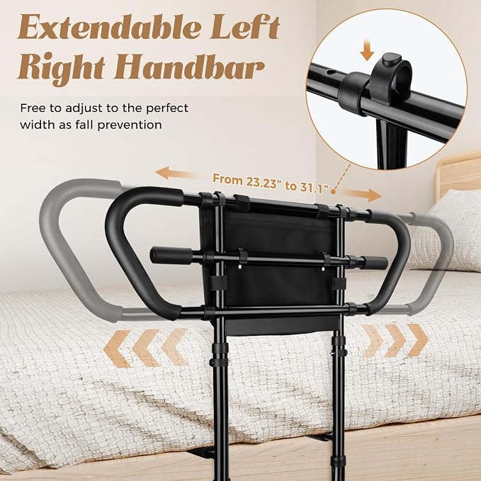 Bed Rails for Elderly Safety 400lbs, Adjustable Bed Assist Handle with Pocket