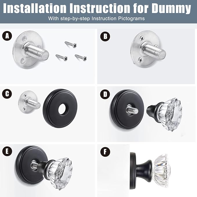 Glass Door Knobs Interior, Crystal Dummy Door Knobs for Hall and Closet, Oil Rubbed Bronze (4 Pack) | for Hall and Closet, Oil Rubbed Bronze (4 Pack)