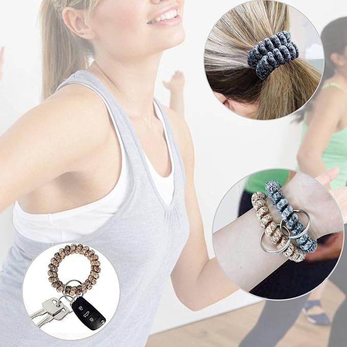 BIHRTC Pack of 6 Keychain Bracelet Wristlet Wrist Key Chain Holder Spring | Wristband Flexible Spiral Wrist Coil Spring Stretchable Spiral Key Rings for Gym Pool ID Badge Sports