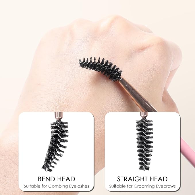 KINGMAS 3 Head Eyebrow Eyelash Shaper Comb Spoolie Brush Grooming Tool | for Separating Lashes, Eliminating Mascara Clumps, Makeup Grooming and Shaping Brow (Pink)