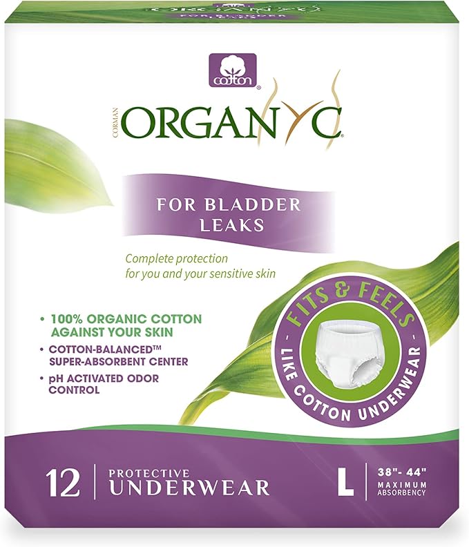 Organyc Bladder Control Underwear for Women - Organic Cotton Protective Underwear for Incontinence, Leak Protection, Odor Protection and Sensitive Skin, FSA/HSA Eligible, Large, 12 Count