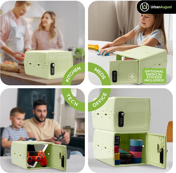 Urban August Dual Combination & Keyed Lockbox - Lockable Box for Everyday Use - Multi-Purpose lock for Home & Office Safety - Made of Industrial-Grade Plastic - One Size (Spring Green)