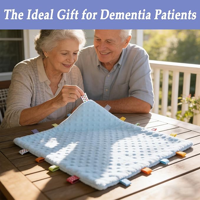 Fidget Blanket for Adults with Dementia, Sensory Mat for Alzheimers Patients, Dementia Activites for Senior (Light Blue)