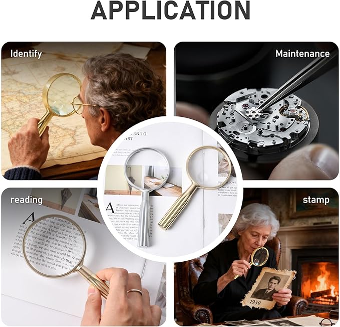 Lakei Magnifying Glass,10X Handheld Reading Magnifying Glass， 75mm Shatter Resistant Lens, Non-Slip Handle, Suitable for Elderly Reading, Adults Close Work, Hobbies and Science (Silver)
