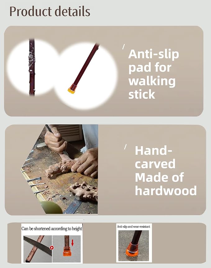 Dragon Canes for Men, Handmade Wooden Walking Canes for Men Women,Heavy Duty Up to 500 Pounds,Exquisite Natural Wood Carved Walking Ergonomic Stick