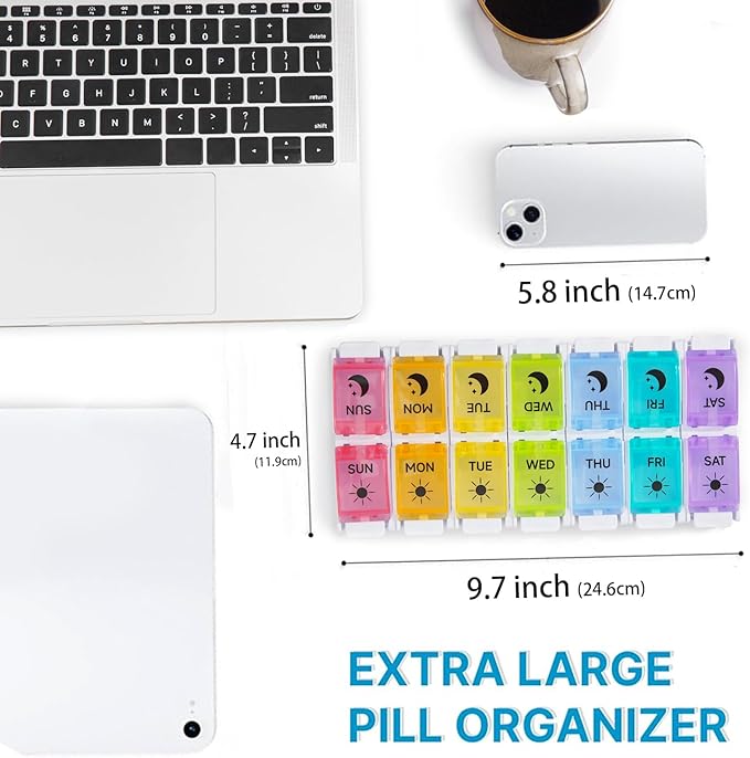 DailyRest Pill Organizer 2 Times a Day, 1 Pack Day Night Pill Case, Detachable Push Button Design, Large Compartment Weekly 7 Day Pill Box, Medicine Organizer for Fish Oil/Vitamins/Supplements