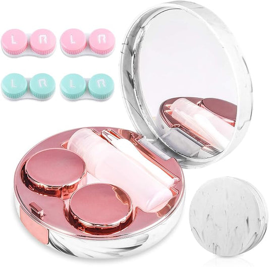 cauyuan Cute Contact Lens Case Portable Travel Box | with Mirror Tweezers Remover Tool Solution Bottle for Office and Outdoor