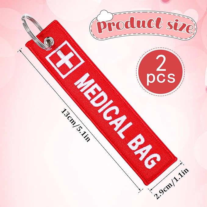 2 Pcs Medical Alert Tag for Bag, Medical Equipment Luggage Tag, Double-Sided ID Tags Keychains, Red Key Tags for Backpack Luggage, Purse