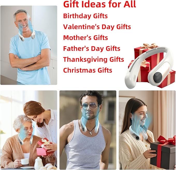 Portable Neck Fan, Personal Wearable Bladeless Fan for Outdoor Indoor, LED Display, 360° Cooling, 4-Speeds, 6000mAh USB Rechargeable, Birthday Gifts for Men Women Dad Mom (off-white)
