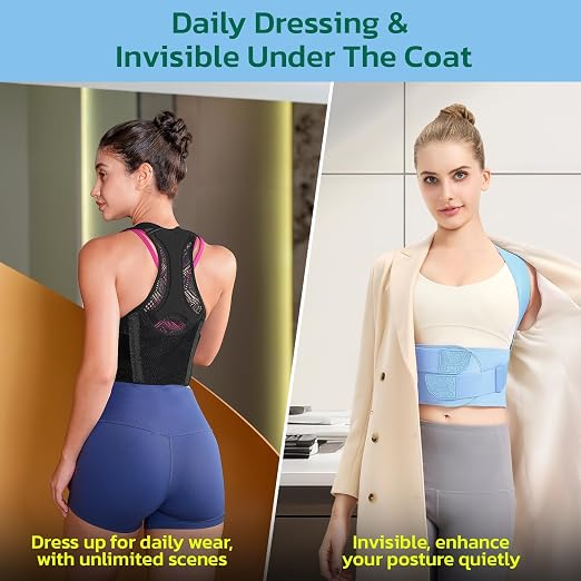 Posture Corrector for Women, Upper Back Brace for Pain Relief Blue M | Lightweight and Breathable, Rounded Shoulders and Hunchback, Compact & Portable with Fashionable Design, Invisible