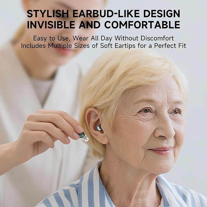 JIUYEE AIR PRO Bluetooth OTC Hearing Aids for Seniors, AI Noise Reduction, Rechargeable in-Ear, Lightweight Comfort – Green