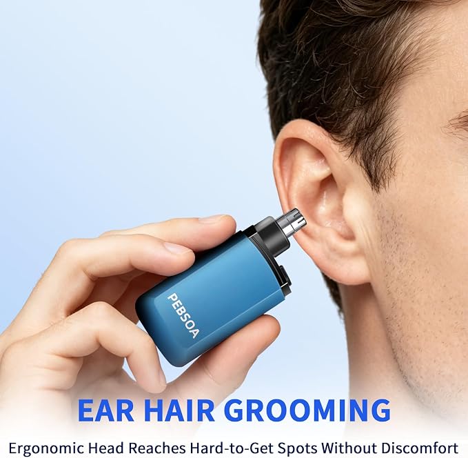 Nose Hair Trimmer for Men and Women, USB-Rechargeable Electric Nose and Ear Hair Trimmer, Pain-Free, Waterproof and Portable, with Stainless Steel Blades (Blue)