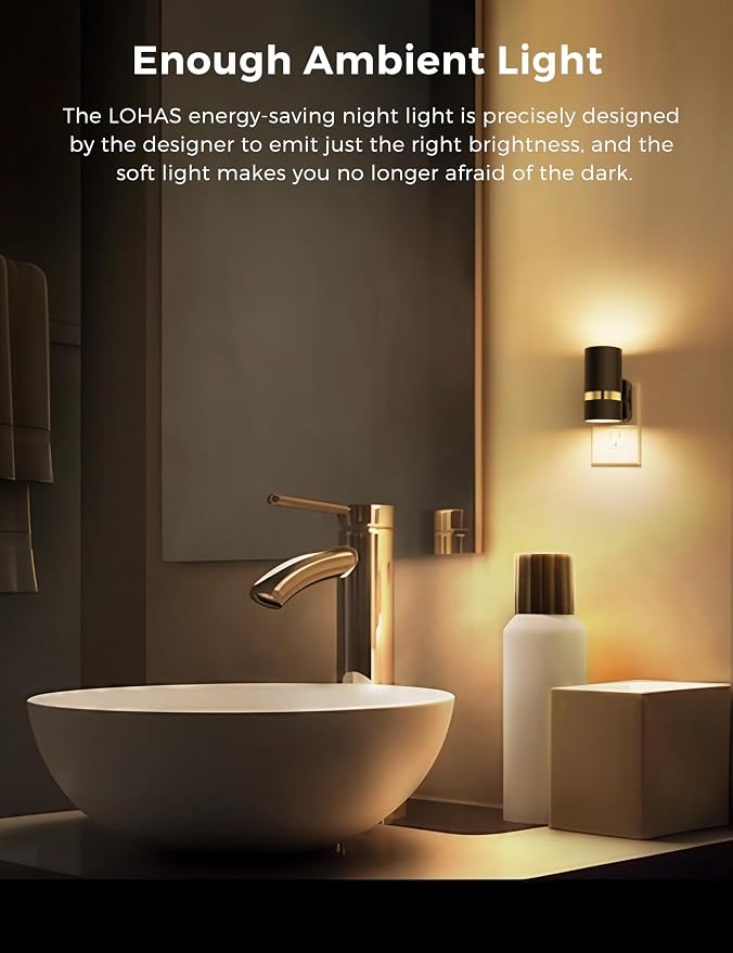 L LOHAS LED Night Lights Plug into Wall, Dimmable Night Light with 0-100LM Brightness Adjustable, 3000K Soft White, Nightlight with Dusk to Dawn, 2 Pack, Ideal for Home Bathroom Decor