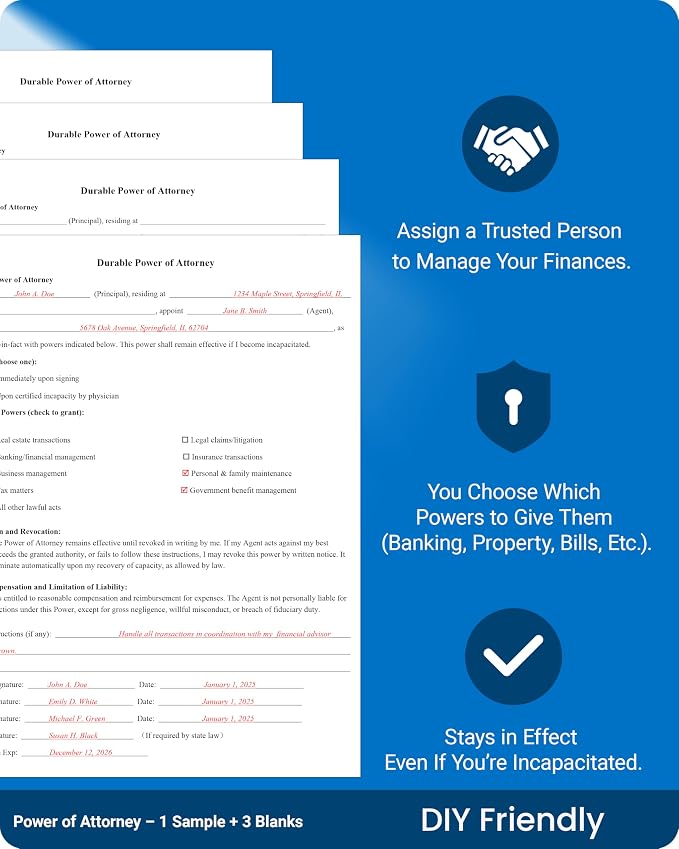 2026 4-in-1 Estate Planning Kit – Includes Last Will, Living Trust & Power of Attorney Forms – Lawyer-Prepared Templates with Instructions – Valid in All 50 States（3pcs）