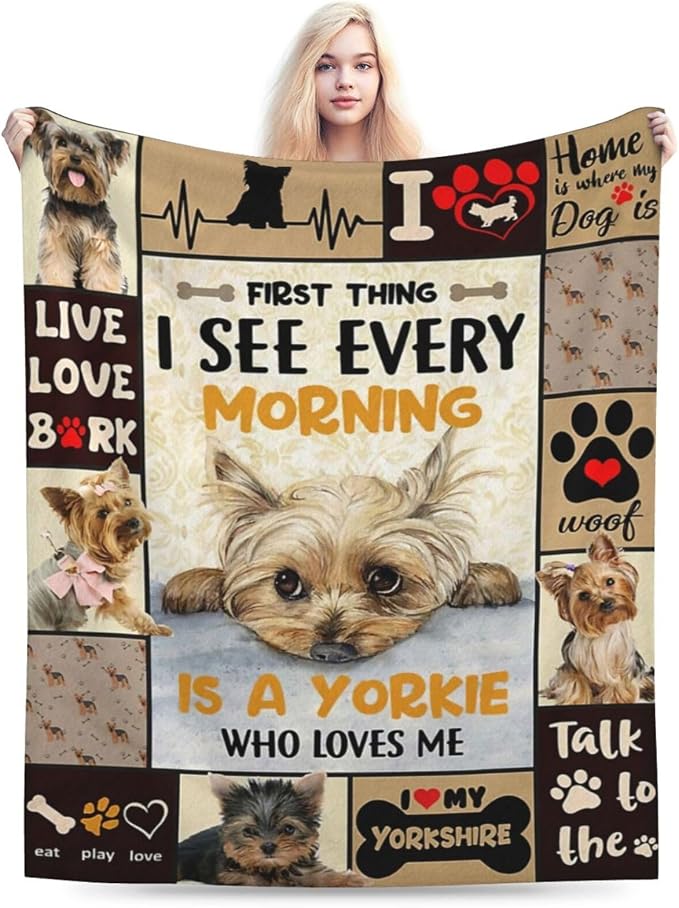 Funny Dog Blanket Soft Cute Kawaii Yorkshire Terrier Dog Plush Throw Blanket Cozy Lightweight Flannel Stuff Decor Fleece Blanket Gifts for Lovers Girls Boys Kids Adults Women Bed Travel 50"x60"