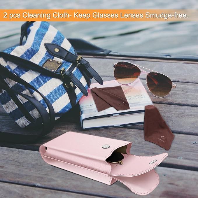 FINTIE Double Glasses Case with Carabiner Hook, Portable Vegan Leather Eyeglass Case Anti-scratch Sunglasses Pouch