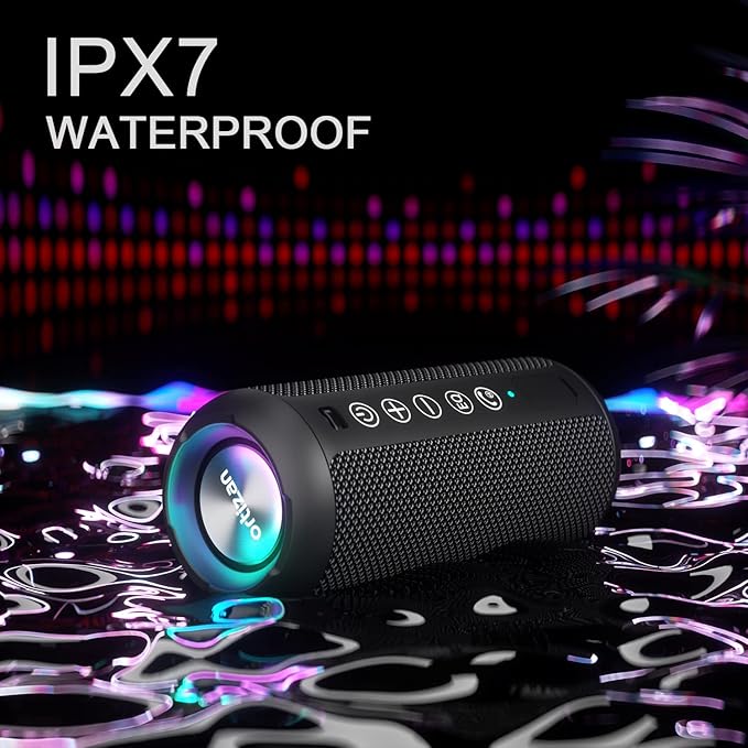 Ortizan Portable Bluetooth Speaker x Stocking Stuffers: IPX7 Waterproof, Wireless, Big Sound, Deep Bass, Dual Pairing, 30H Playtime, White Elephant Gift for Adults Men Women Teen Boys Girls (Black)
