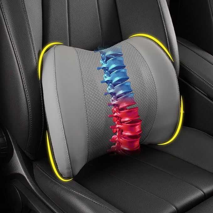Lofty Aim Lumbar Support Pillow for Car, Car Seat Back Support for Driving | Memory Foam Car Lumbar Support for Driving Seat, Car Back Cushion, Adjustable Straps, Lower Back Pillow, Office Chairs, Gray