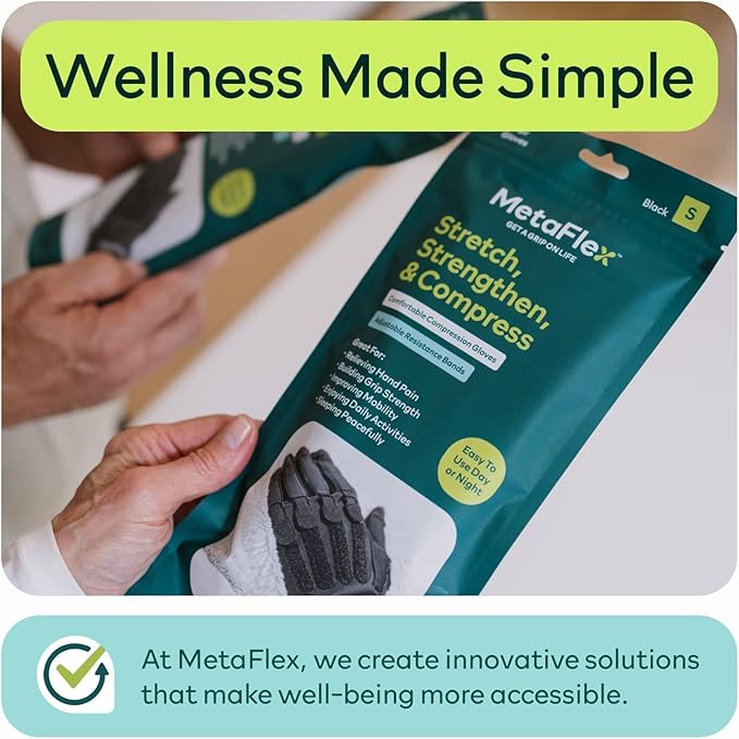 MetaFlex Compression Gloves for Arthritis, Carpal Tunnel, Swelling, Mobility - Full Finger Glove Compresses, Stretches & Strengthens Hand - Adjustable Resistance for Men & Women