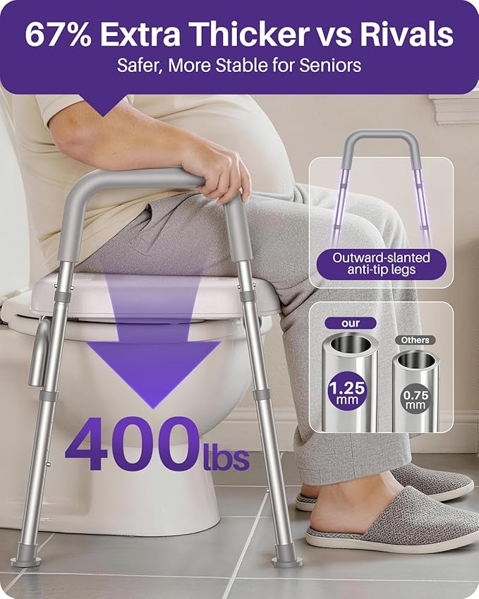 KEKOY Toilet Seat Risers for Seniors, Adjustable Height Width, Fits Most Users | Padded Elevated with Handles, Tool Free Install, Fits Most Round Elongated Toilets for Handicap,Ideal for Bathroom, Grey