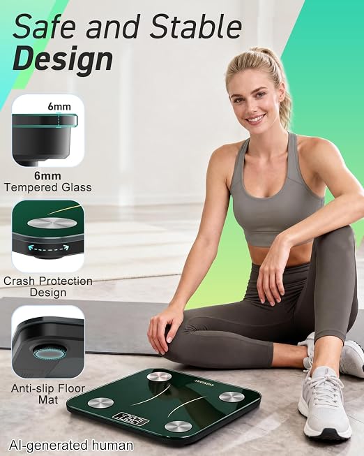 INSMART Smart Scale for Body Weight, Digital Bathroom Scale with BMI, Muscle Mass, Bluetooth Body Fat Scale,17 Body Composition Analyzer with Smart APP Sync Weight Scale, 400 lbs (Green)