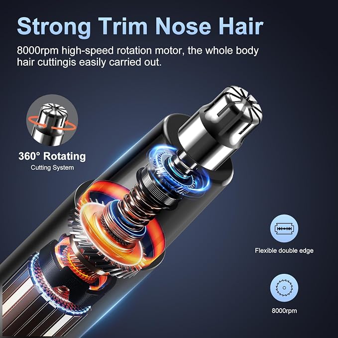Professional Nose Hair Trimmer, LED Display, USB Rechargeable, Waterproof Double-Edge Blade for Men, Women, IPX7 Rated, 2026 Model (Round Bottom)