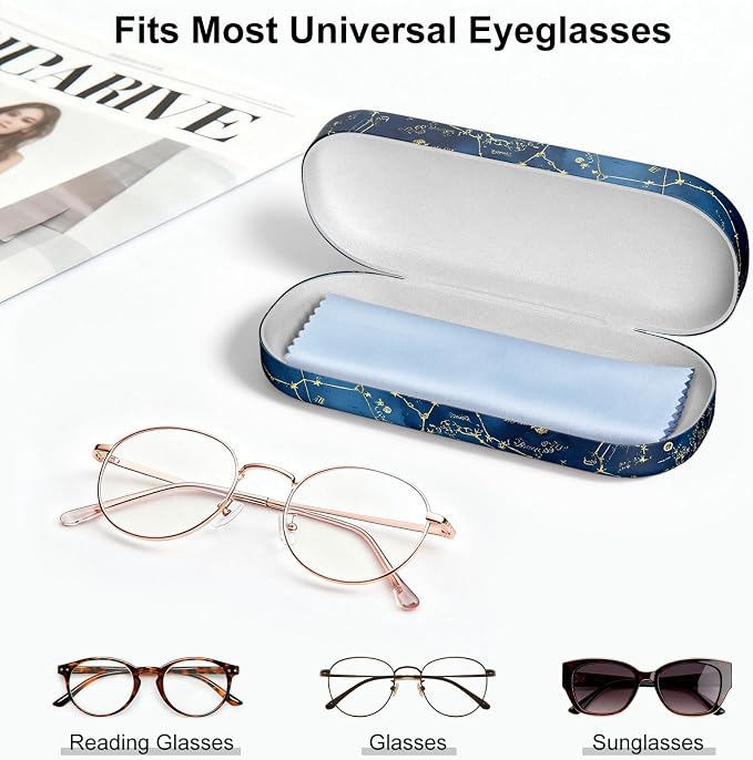 Hard Shell Leather Sunglasses Case,Classic Fashionable Cute Large Glasses Case for Women Men,Sunglass Eyeglasses
