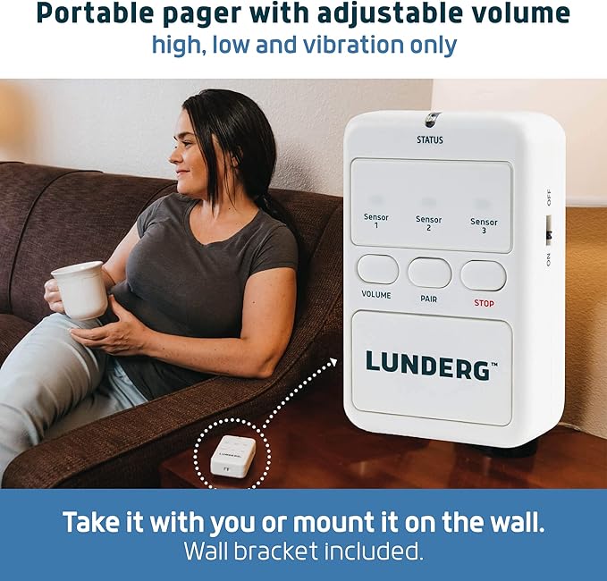 Lunderg Large Bed Alarm for Elderly Adults - Wireless Sensor Pad (20” x 30”) & Pager - Safety Bed Alarms and Fall Prevention for Elderly and Dementia Patients - for Patients That Move a lot