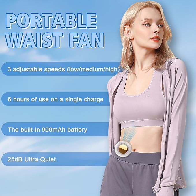 Portable Fan,Clip On Waist Bladeless, Ultra-Quiet Personal Mini Neck Fan | 3 Speeds with 360°Adjustable Clip Mini Fan Personal USB Rechargeable Small Fan for Summer