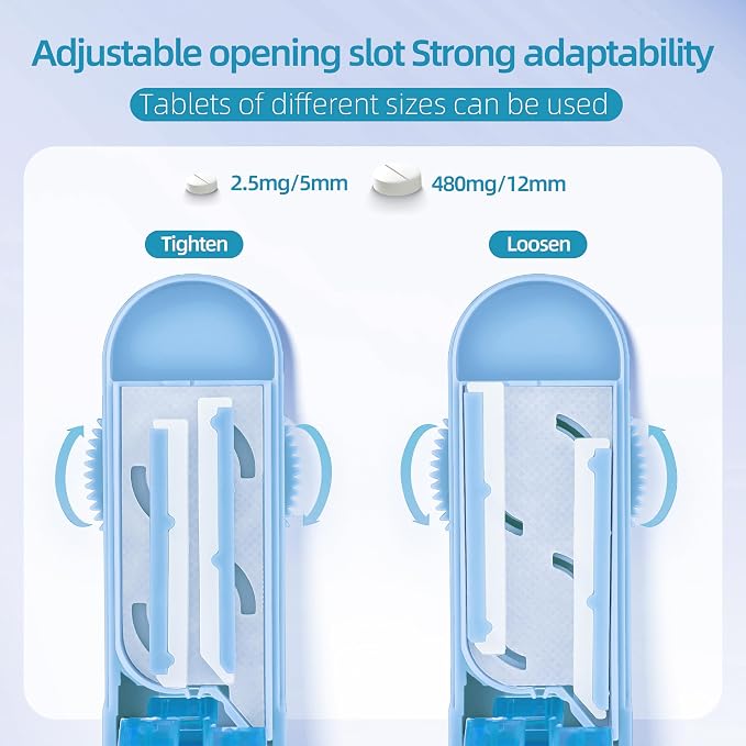 DUBSTAR Pill Cutter and Splitter for Small, Tiny, and Large Pills, Adjustable with Centering Device and Blade Guard (Blue)
