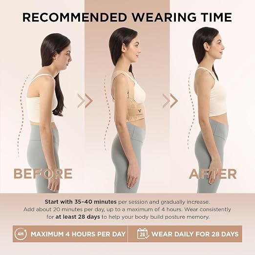 Adjustable Posture Corrector for Women: Invisible Under Clothes - Comfortable Back Support Bra for Upper Back Neck Shoulder Pain Relief - Ideal for Sitting Exercise Daily Wear (Beige Large)