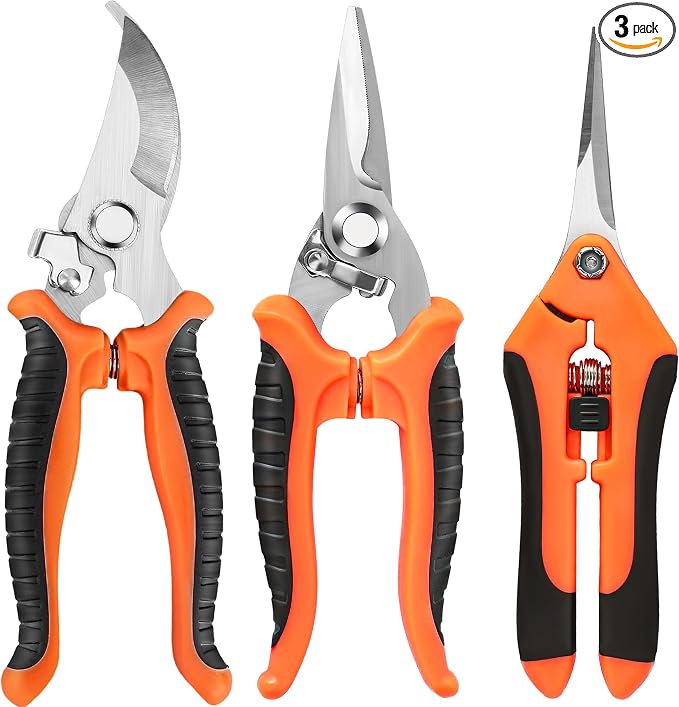 EWPJDK 3 Pack Garden Pruning Shears, Stainless Steel Shears, Gardening Shears, Scissors, Garden Clippers, Pruning Snips, Pruning Shears for Gardening Tools(Orange)