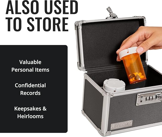 Vaultz Medicine Lock Box - 4 Pack - 5 x 7 x 5 Inches - Secure Cabinet Safe with Combination Lock - Ideal for Medications and Small Valuables - Black