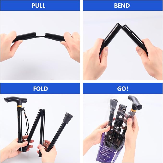 Walking Cane, Folding Cane for Man & Women, Portable Lightweight | 5-Level Adjustable Height, Collapsible Cane for Seniors Balancing Mobility Aid