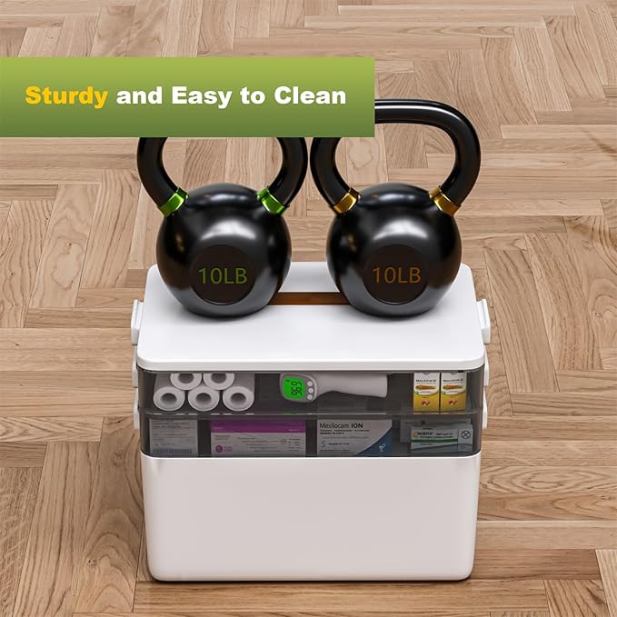 JOYBOS 3-Tier Medicine Storage Box Cabinet, Empty First Aid Kit Portable Medical Supply Organizer with Leather Handle for Home 3-Tier Medicine Storage Box