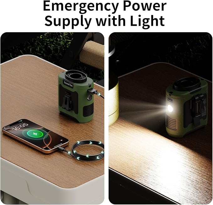 Socool 10000mAh Portable Waist Fan Clip on Wearable Belt Personal Fan Rechargeable Battery Operated with 5 Speeds & Flashlight Neck Hands-Free 40H Cooling for Travel Power Bank (Green)