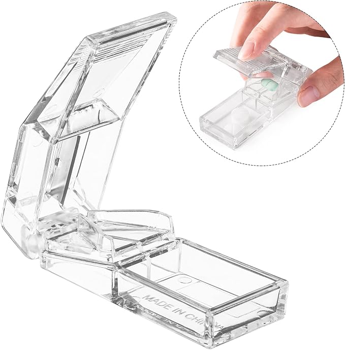 Ultrassist Pill Cutter and Splitter for Cutting Small or Large Pills, Accurate Medicine Splitter with Stainless Steel Blade, Transparent Vitamins Slicer Assorted Colors