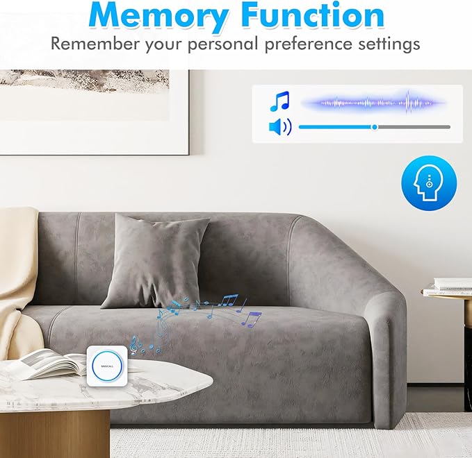 SINGCALL Wireless Portable Caregiver Pager Panic Alarm System Personal Alarm for Elderly/Kids/Pregnant/Patients 32 Chimes & 0-100dB Volume 1 Rechargeable Portable Receiver+ 2 Emergency Call Buttons