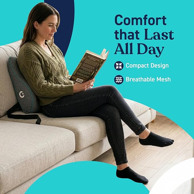 Cubii Cushii V2 Back Support Cushion for Back and Lower Back Pain Relief Universal Fit for Desk, Office, Kitchen Chairs, Couch Cushions with Advanced Lumbar Support