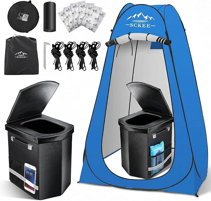 16.5'' Camping Toilet with Pop-Up Privacy Tent Set, XL Portable Toilet for Camping, Outdoor Showers Changing Rooms, Portable Bathroom Travel Potty for Camping, Hiking, Roadtrip,RV Travel