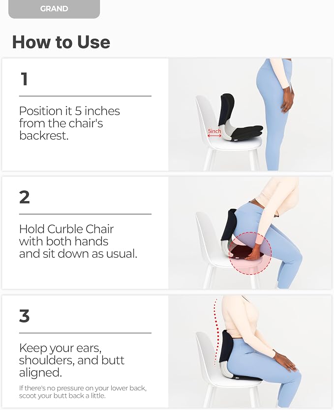 curble Grand Cover Set – Ergonomic Back Support, Washable & Detachable Cushion Cover Grand (Black)